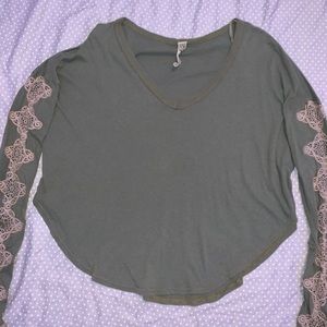 Free People Lace Sleeve Crop Top
